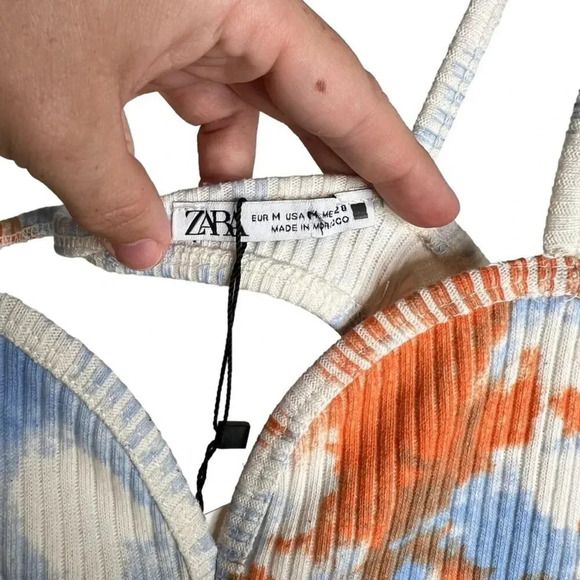 Zara Ribbed Orange and Blue Tie Dye Crop Top Size M NWT - Picture 4 of 6